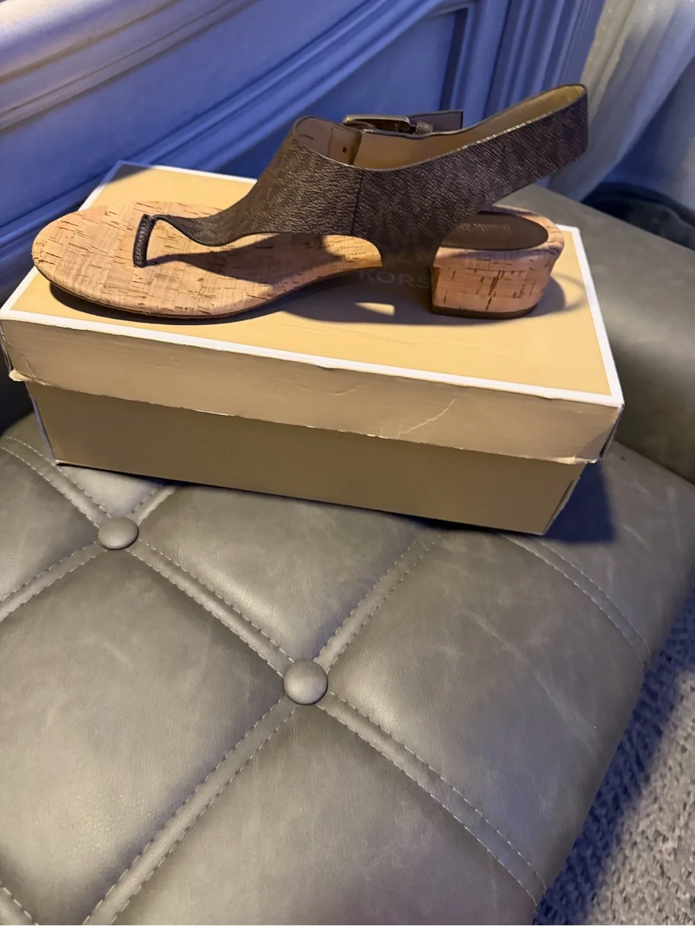 Michael Kors Brown Cork Slingback Toe-Loop Sandal